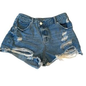 Highway Jeans Distressed Ripped Denim Cutoff Shorts Blue Grunge Y2K Indie Sz 9
